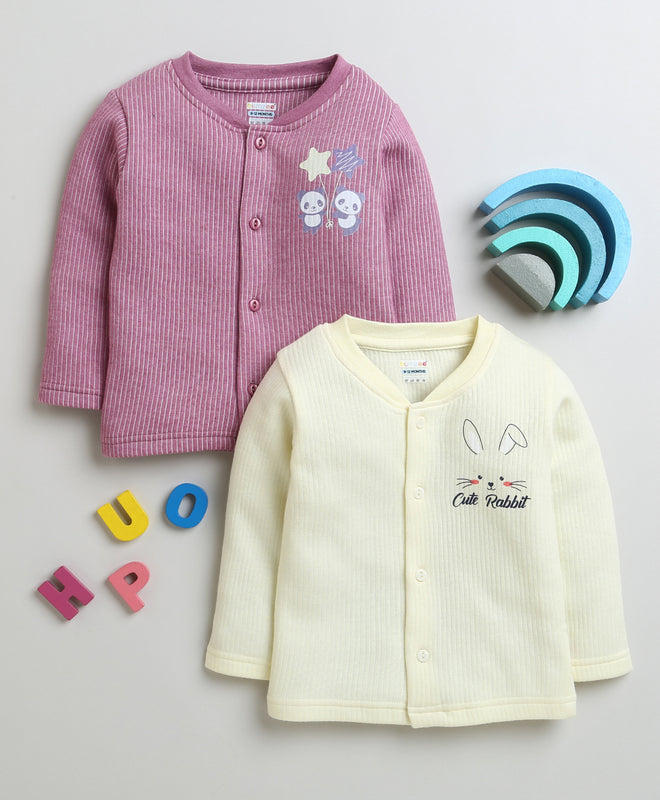 Girls Cotton Blend Solid Thermal Jabla - Yellow & Mauve