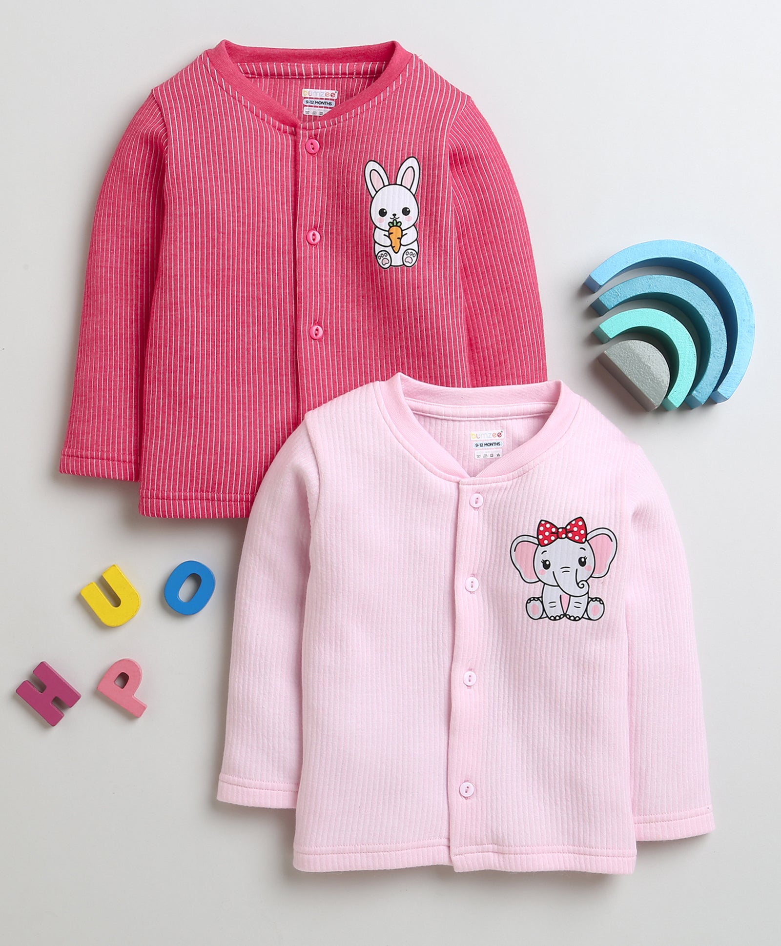 Girls Cotton Blend Solid Thermal Jabla - Pink & Dark Pink
