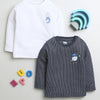 Boys Cotton Blend Solid Thermal T-Shirt - White & Charcoal Grey