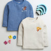 Boys Cotton Blend Solid Thermal T-Shirt - Beige & Indigo Blue