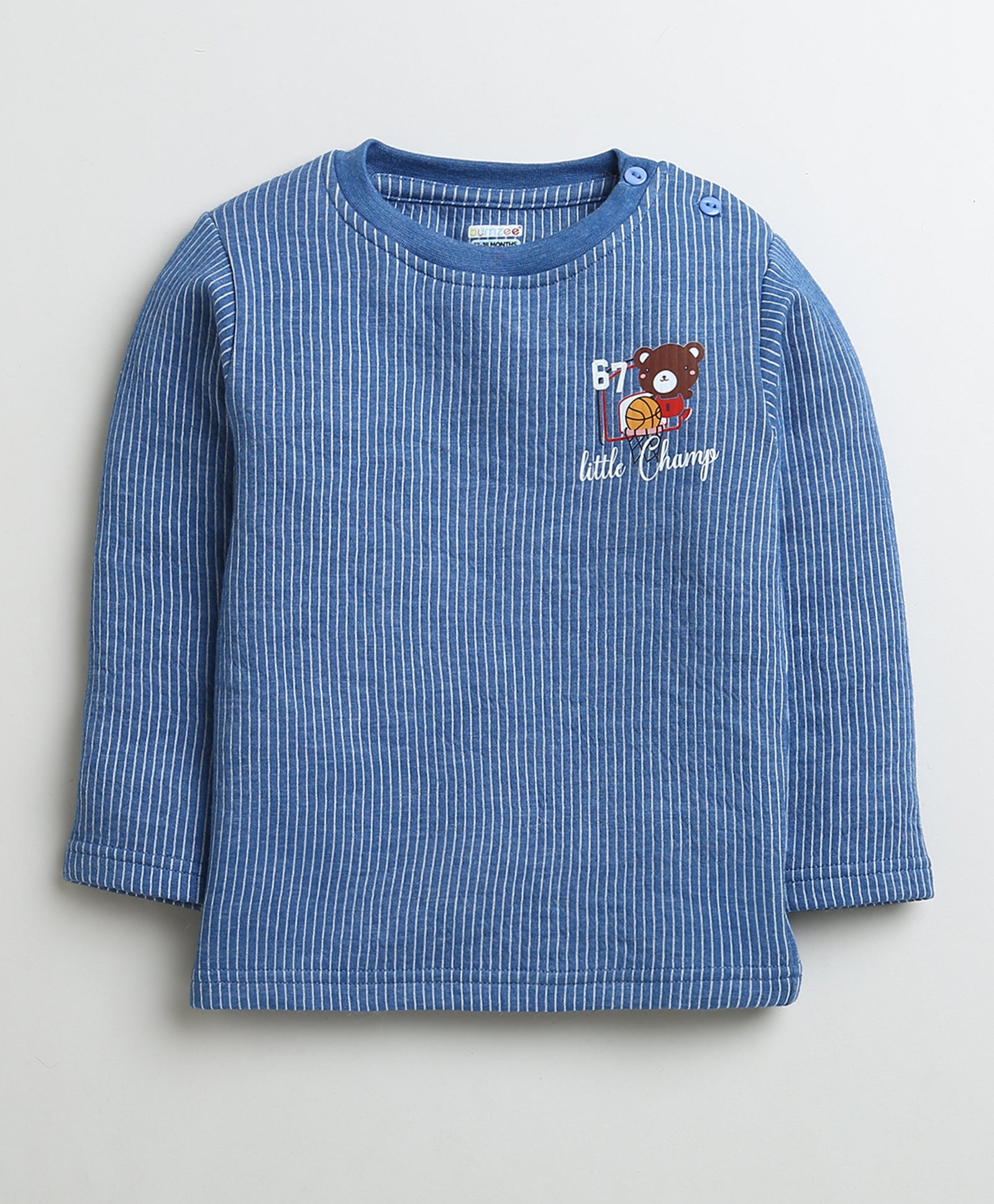 Boys Cotton Blend Solid Thermal T-Shirt - Beige & Indigo Blue
