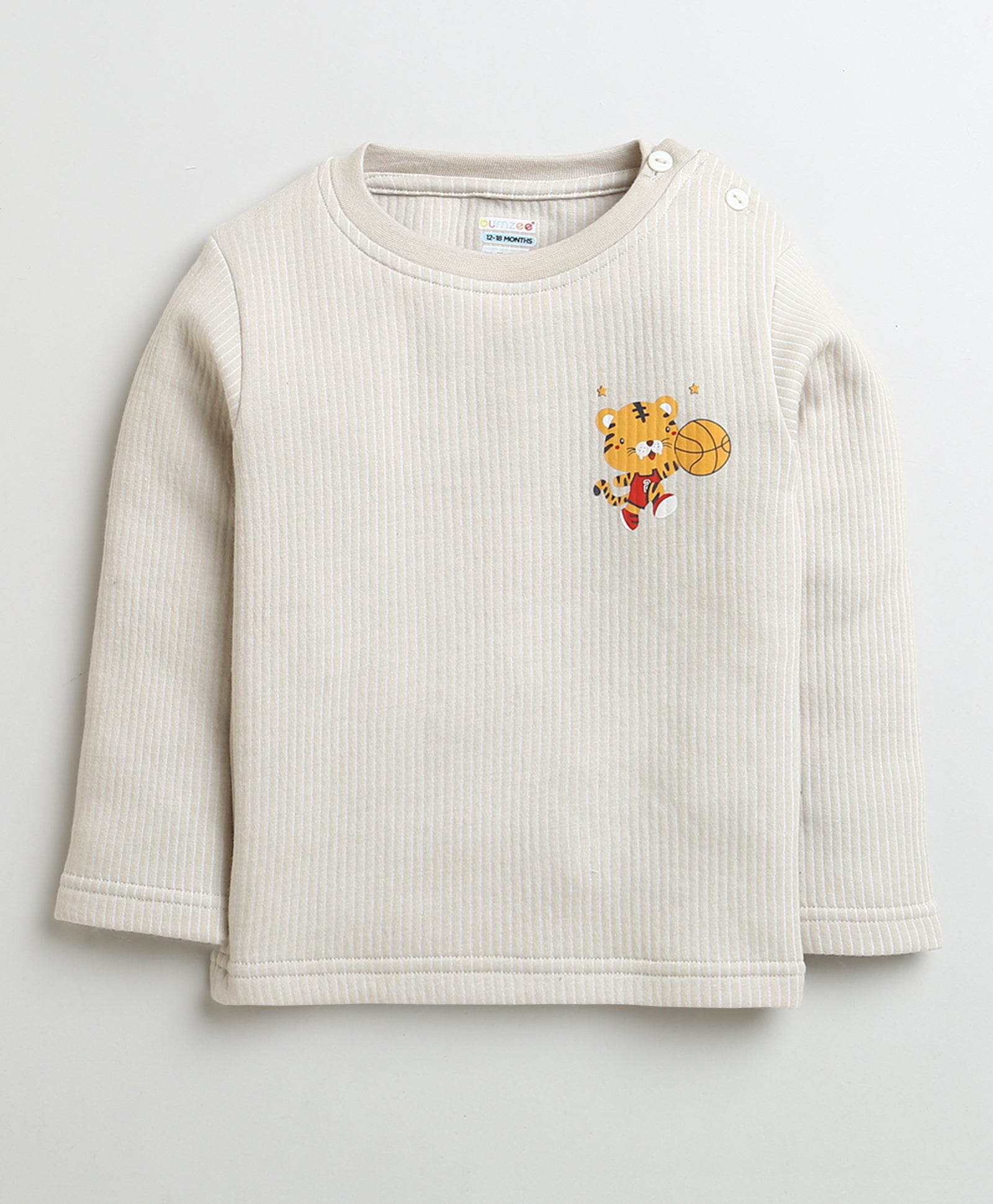 Boys Cotton Blend Solid Thermal T-Shirt - Beige & Indigo Blue