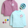 Girls Cotton Blend Solid Thermal T-Shirt - Sky Blue & Mauve