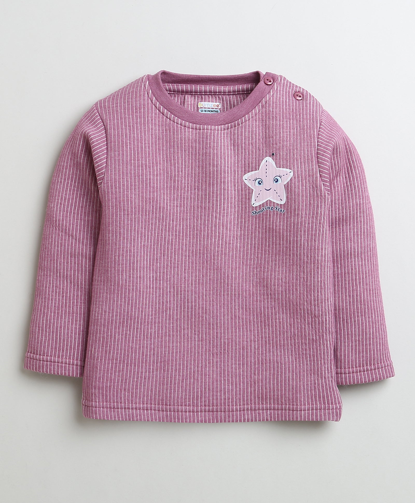 Girls Cotton Blend Solid Thermal T-Shirt - Sky Blue & Mauve