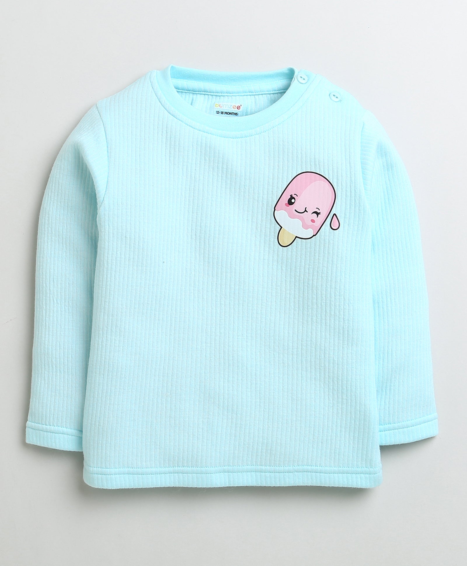 Girls Cotton Blend Solid Thermal T-Shirt - Sky Blue & Mauve