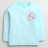 Girls Cotton Blend Solid Thermal T-Shirt - Sky Blue & Mauve