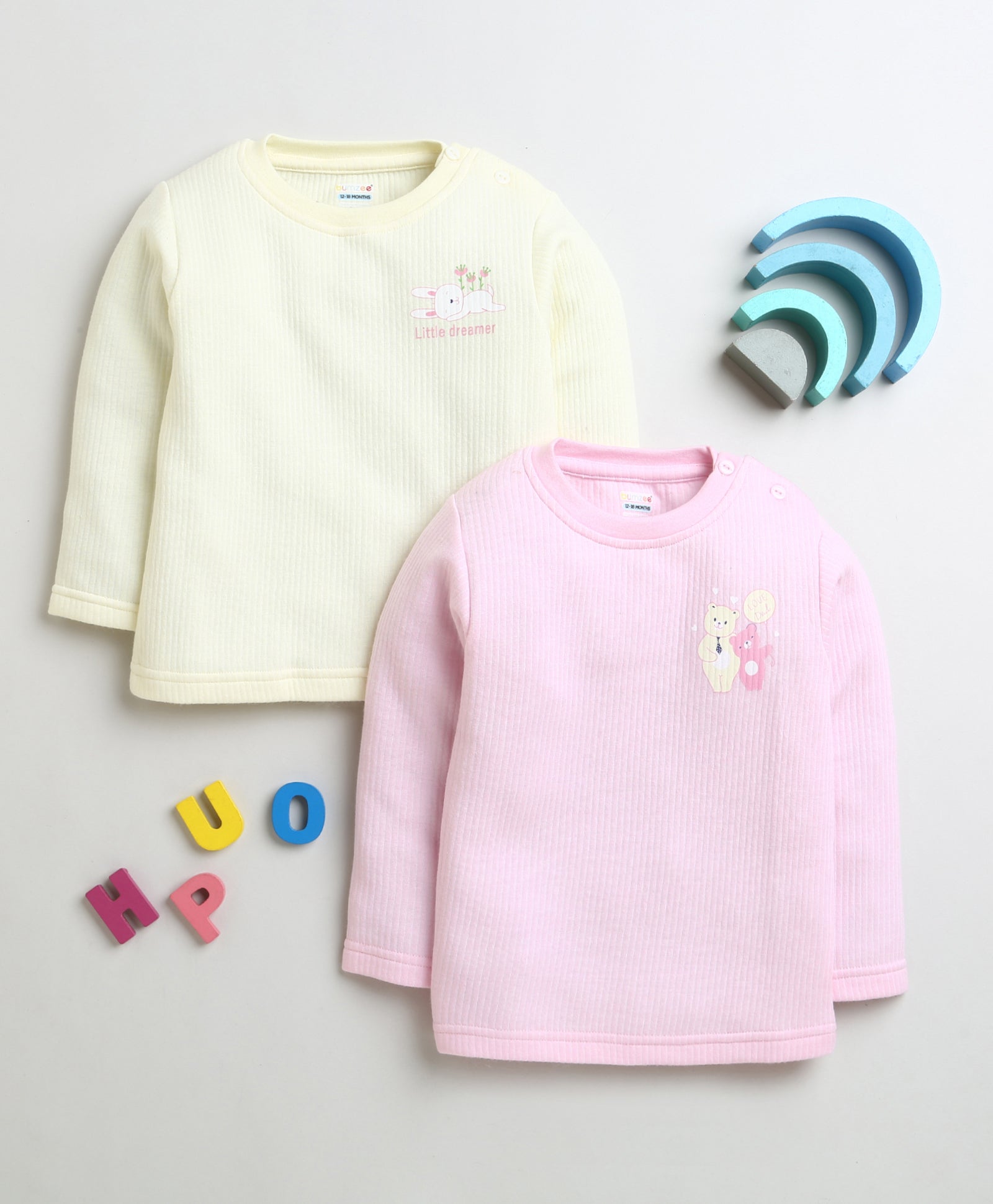 Girls Cotton Blend Solid Thermal T-Shirt - Pink & Yellow