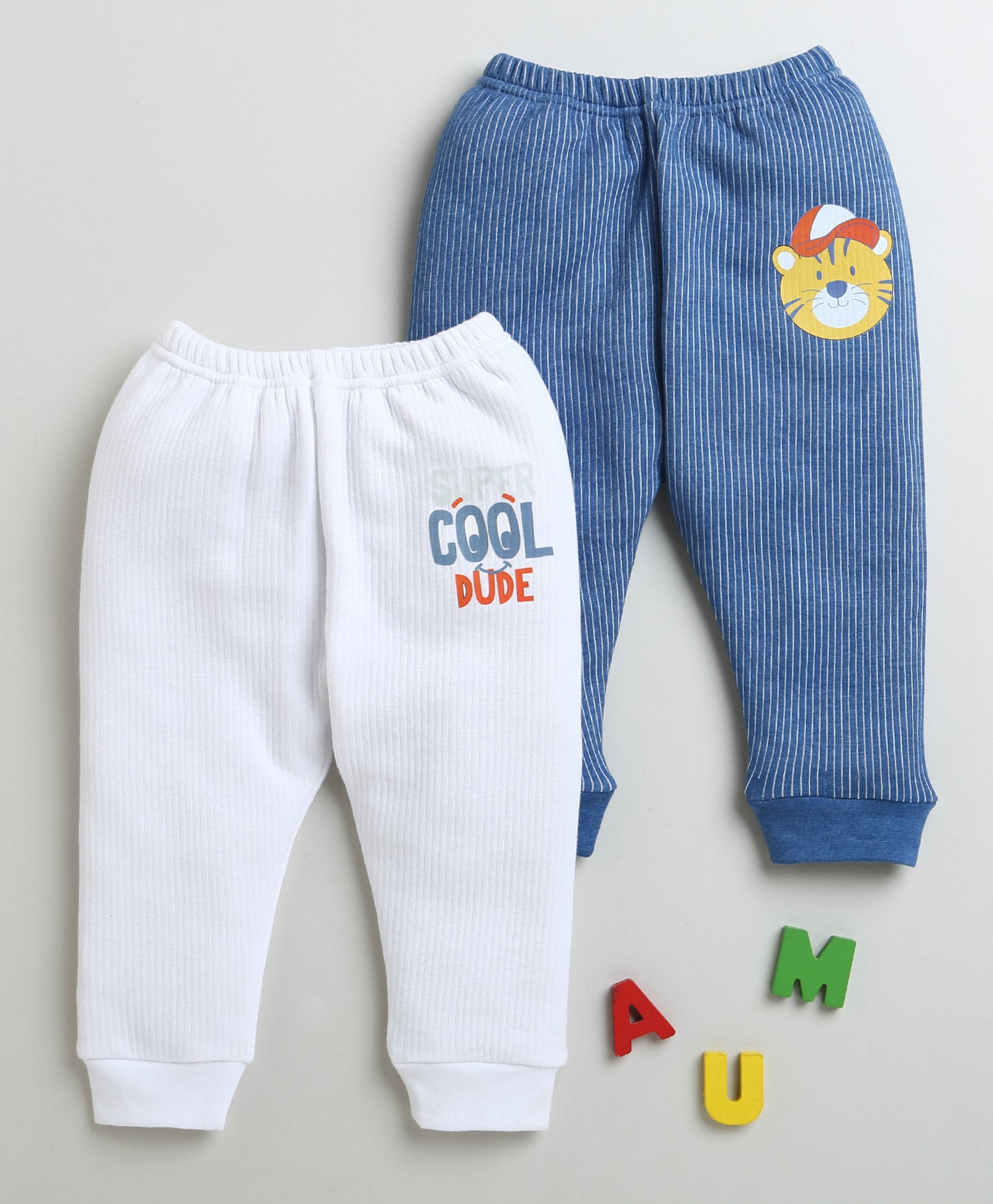 Boys Cotton Blend Solid Thermal Jogger - White & Indigo Blue
