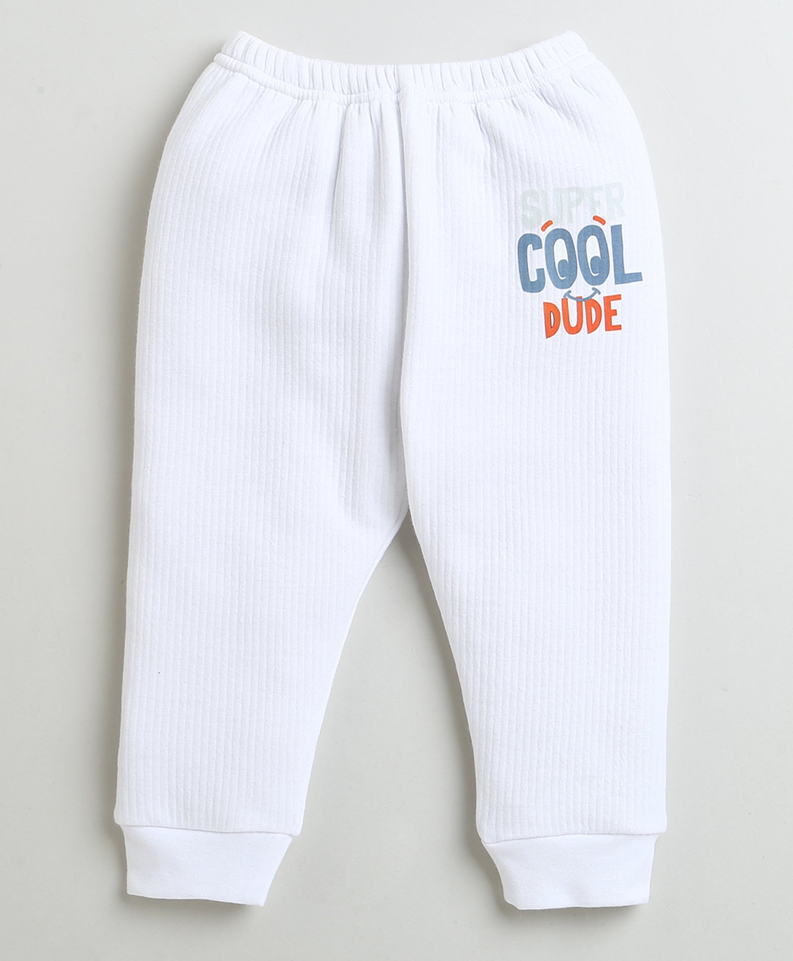 Boys Cotton Blend Solid Thermal Jogger - White & Indigo Blue