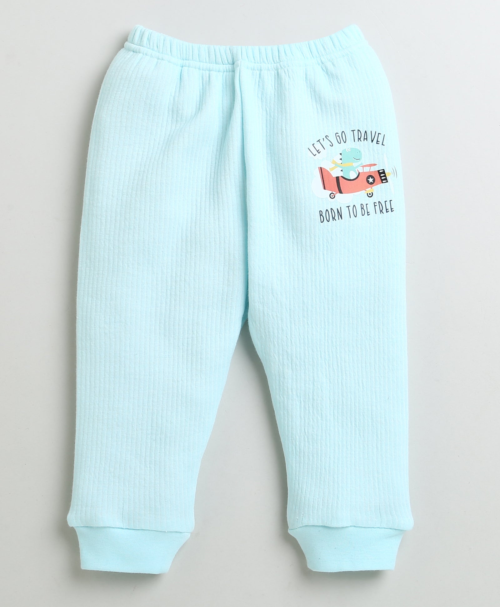 Boys Cotton Blend Solid Thermal Jogger - Sky Blue & Charcoal Grey