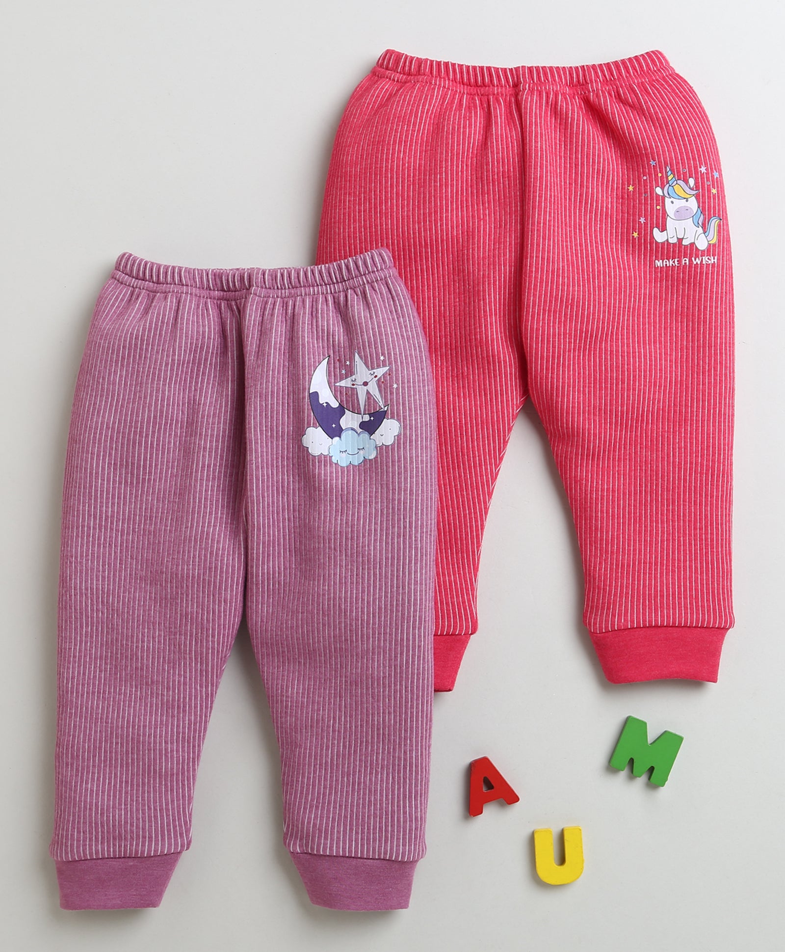 Girls Cotton Blend Solid Thermal Jogger - Dark Pink & Mauve