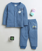 Bumzee Indigo Blue Thermal Jabla & Jogger Set, Full Sleeves, Cotton Blend