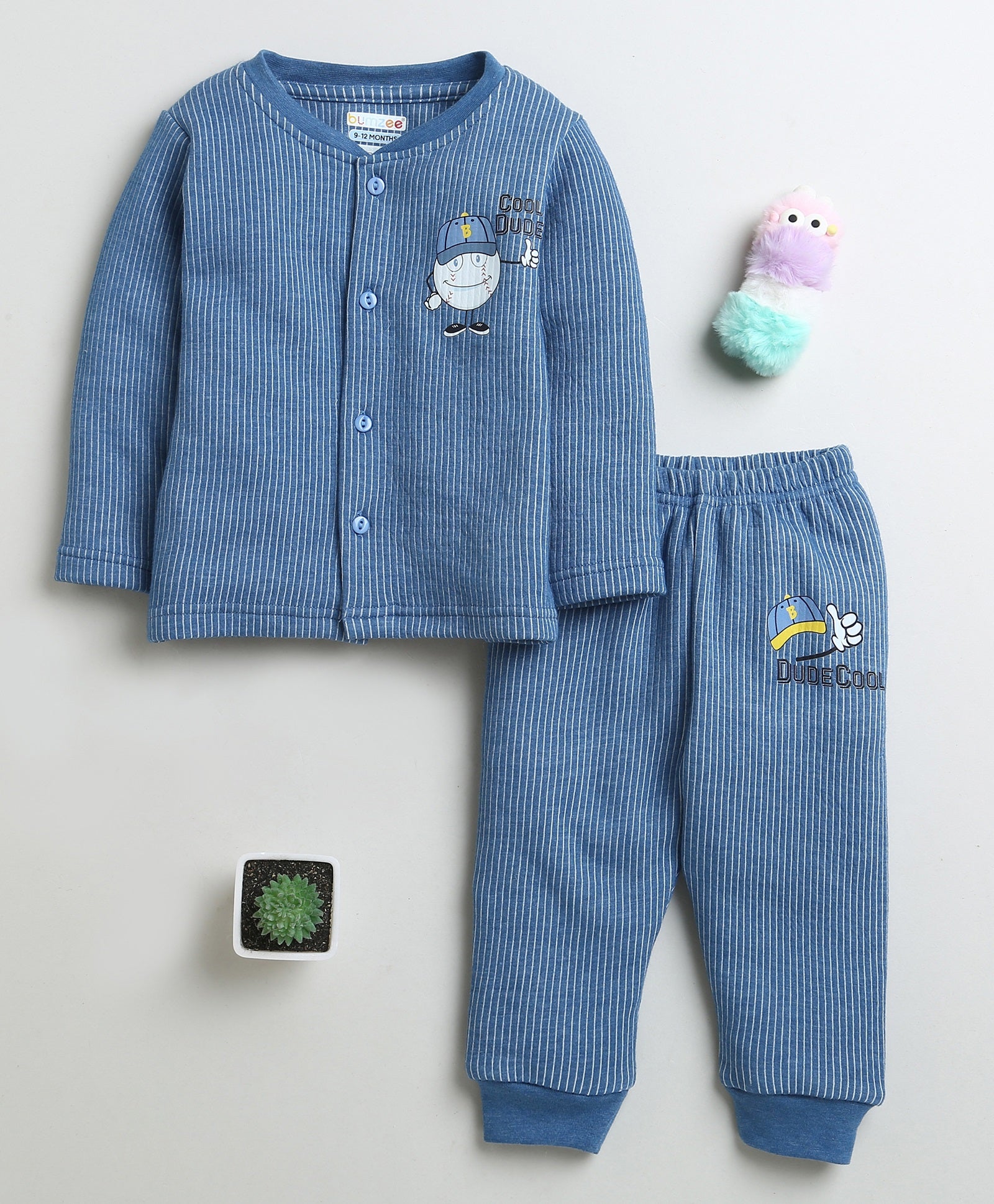 Boys Cotton Blend Solid Thermal Jabla & Jogger Set - Indigo Blue