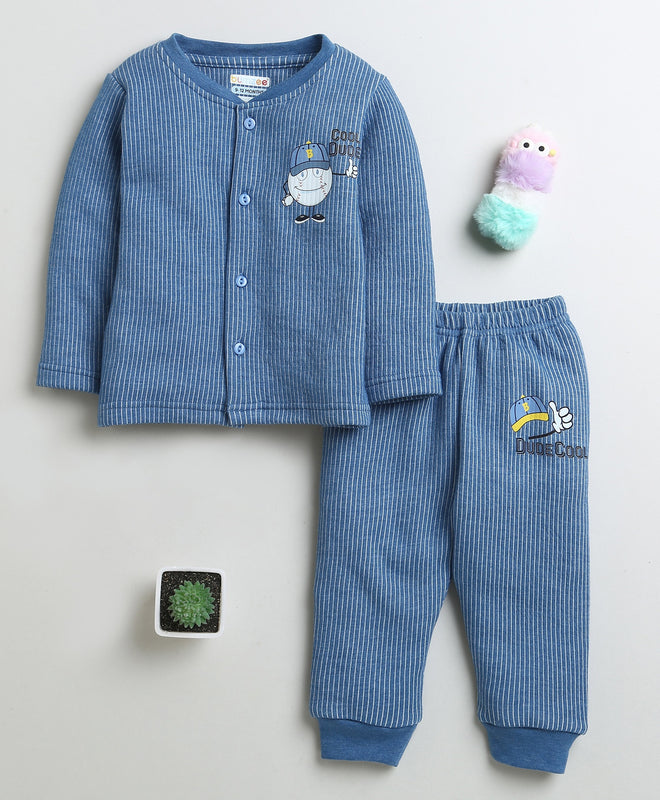 Boys Cotton Blend Solid Thermal Jabla & Jogger Set - Indigo Blue