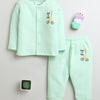 Boys Cotton Blend Solid Thermal Jabla & Jogger Set - Mint Green
