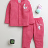 Girls Cotton Blend Solid Thermal Jabla & Jogger Set - Dark Pink