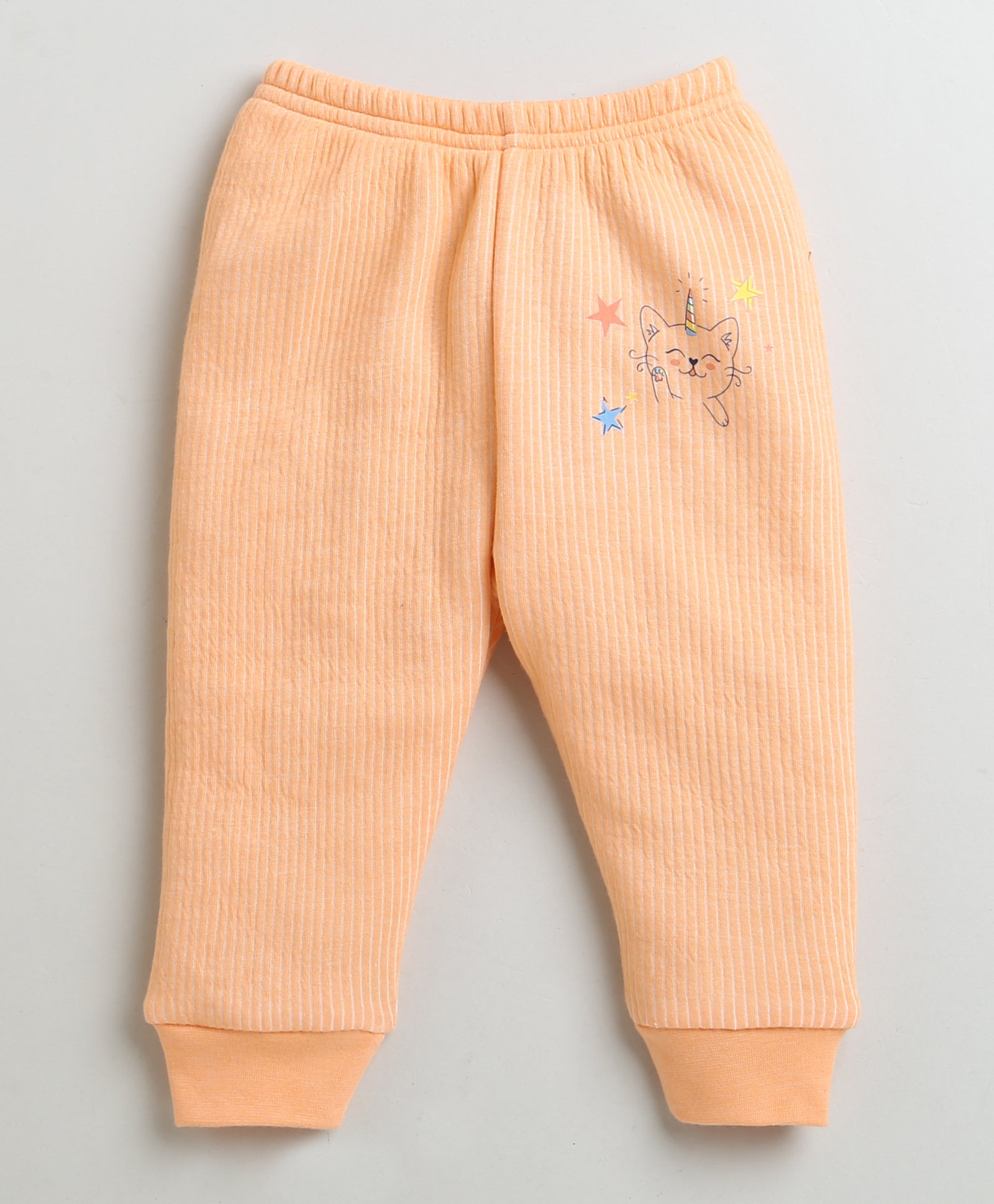Girls Cotton Blend Solid Thermal Jabla & Jogger Set - Orange