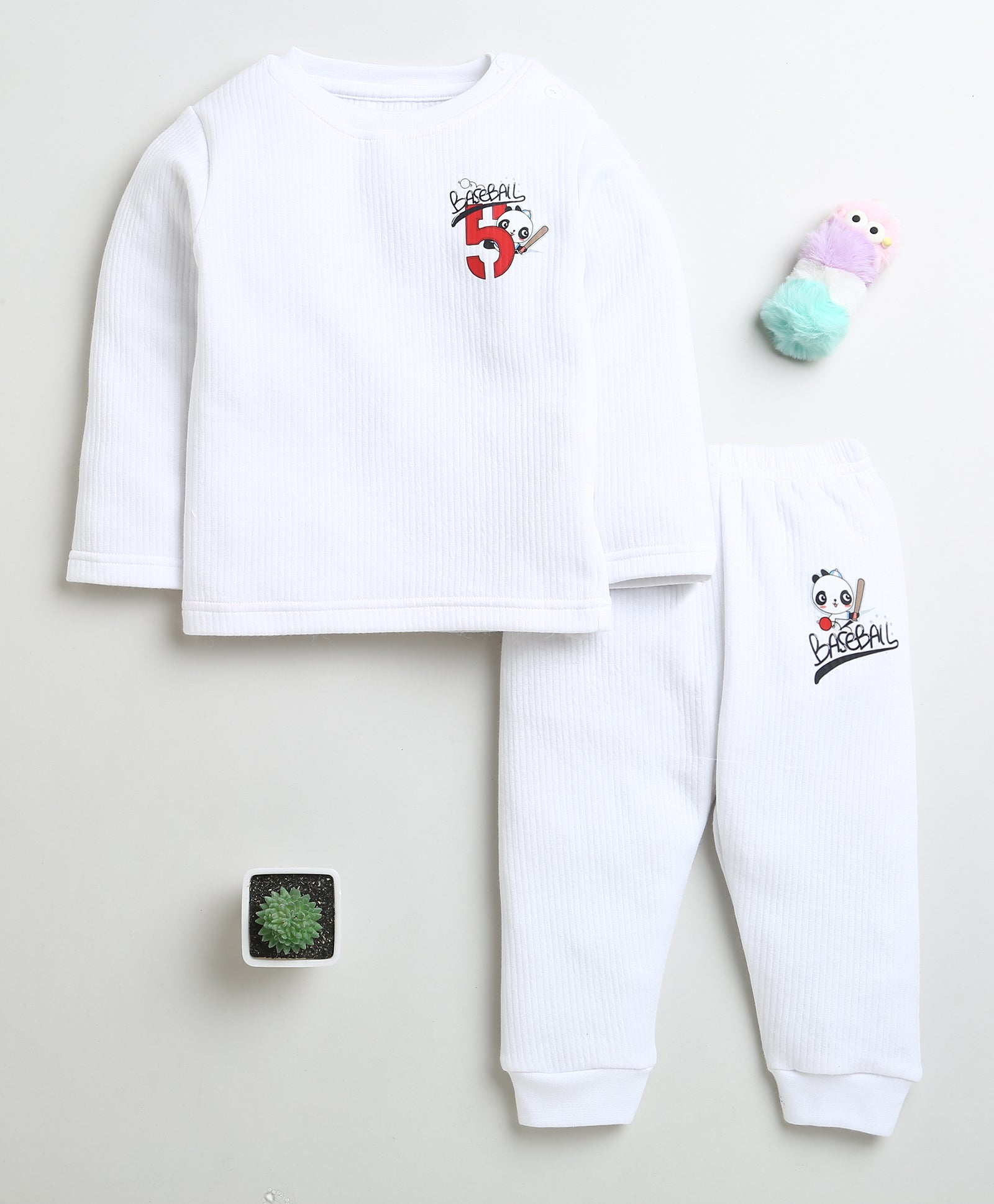 Boys Cotton Blend Solid Thermal T-Shirt & Jogger Set - White