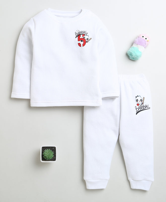 Boys Cotton Blend Solid Thermal T-Shirt & Jogger Set - White