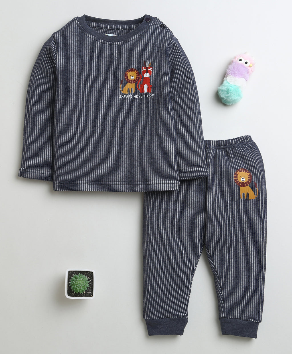 Bumzee Charcoal Grey Thermal T-Shirt & Jogger Set, Full Sleeves, Cotton Blend