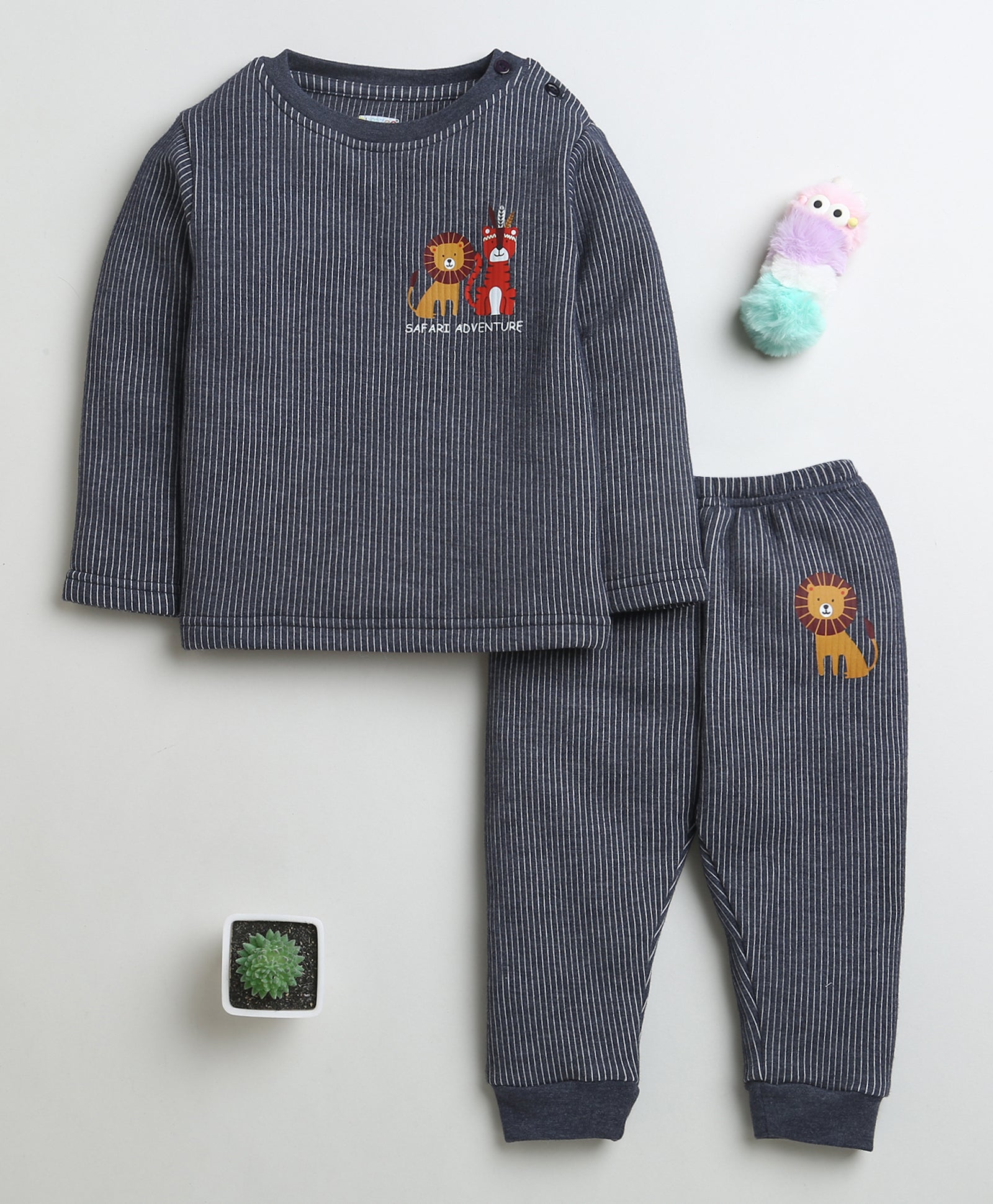 Boys Cotton Blend Solid Thermal T-Shirt & Jogger Set - Charcoal Grey