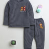Boys Cotton Blend Solid Thermal T-Shirt & Jogger Set - Charcoal Grey