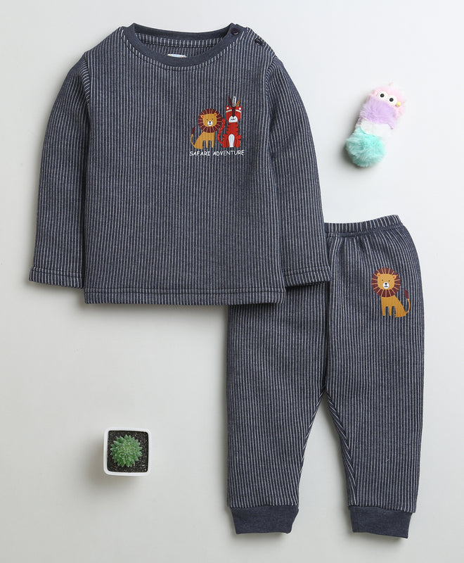 Boys Cotton Blend Solid Thermal T-Shirt & Jogger Set - Charcoal Grey