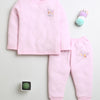 Girls Cotton Blend Solid Thermal T-Shirt & Jogger Set - Pink