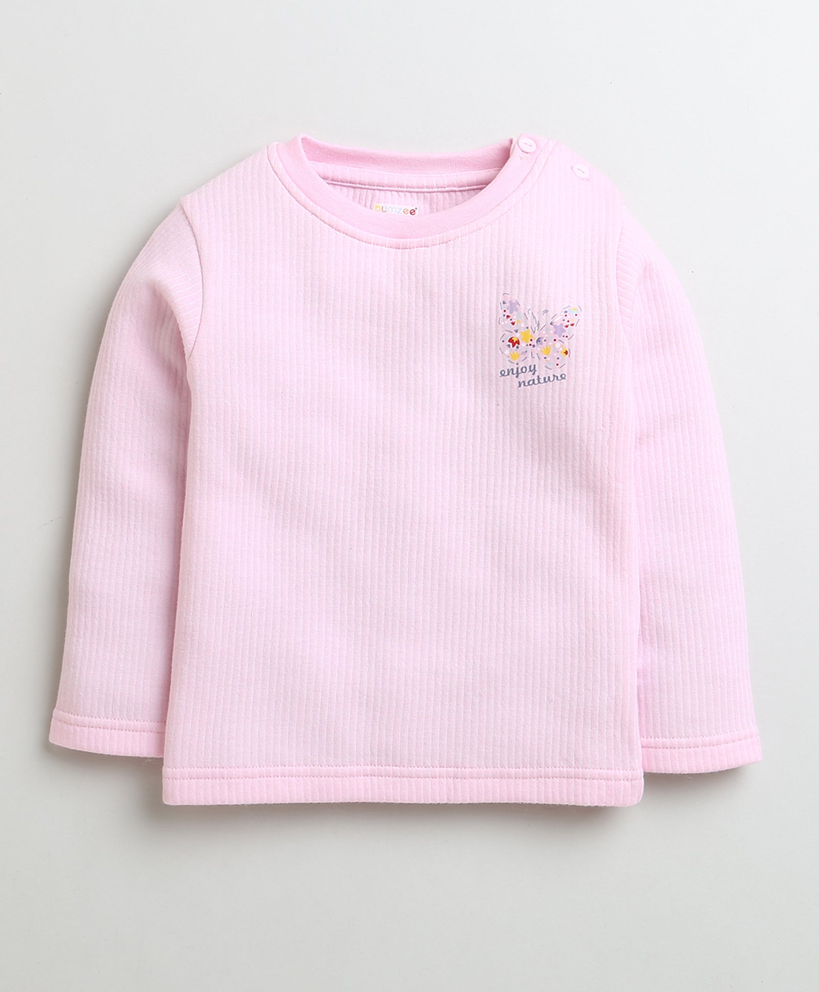 Girls Cotton Blend Solid Thermal T-Shirt & Jogger Set - Pink