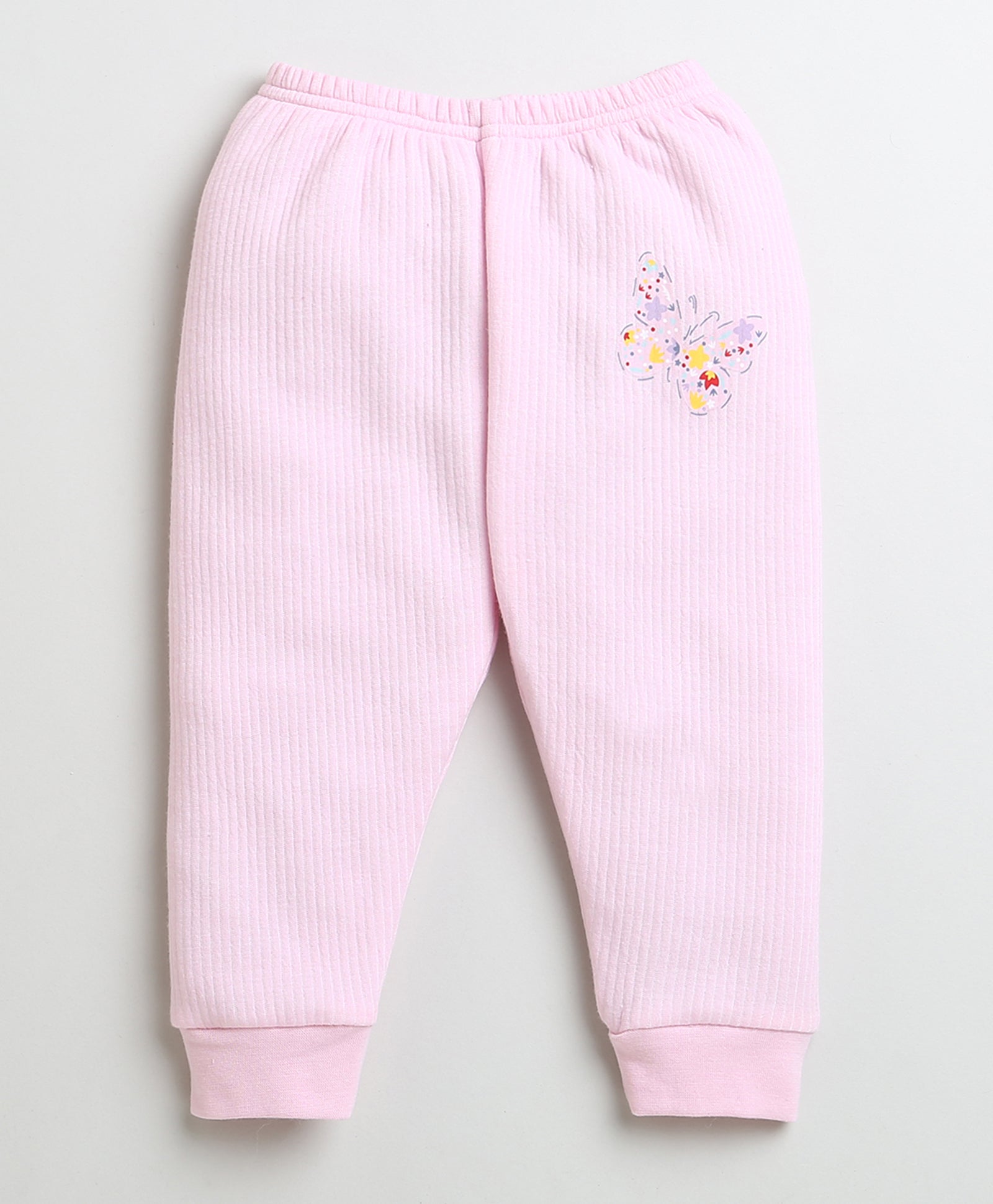 Girls Cotton Blend Solid Thermal T-Shirt & Jogger Set - Pink