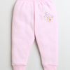 Girls Cotton Blend Solid Thermal T-Shirt & Jogger Set - Pink