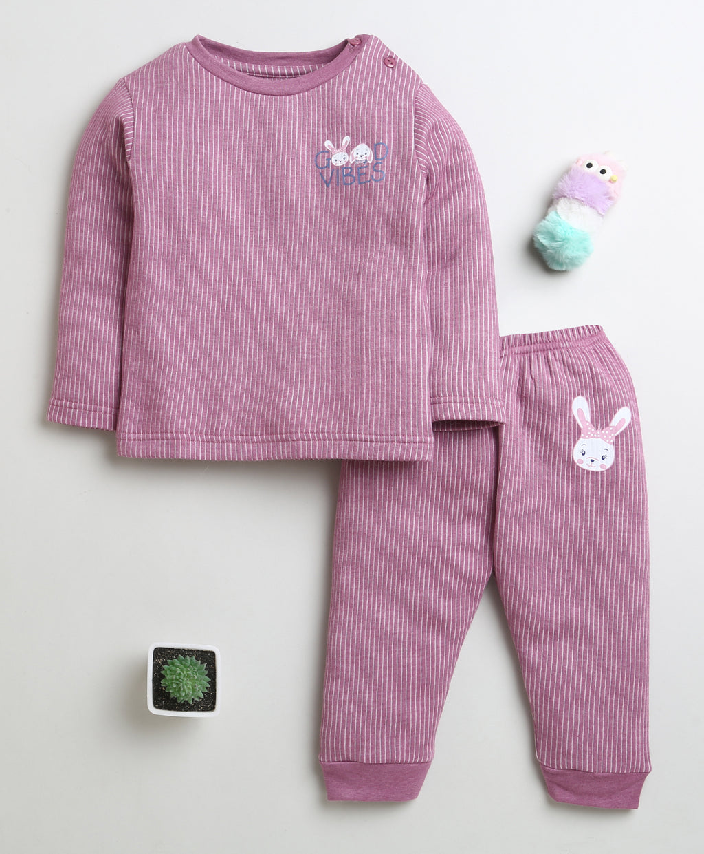 Mauve Thermal T-Shirt & Jogger Set, Full Sleeves