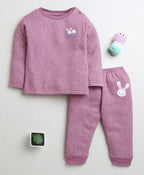 Mauve Thermal T-Shirt & Jogger Set, Full Sleeves