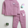 Girls Cotton Blend Solid Thermal T-Shirt & Jogger Set - Mauve