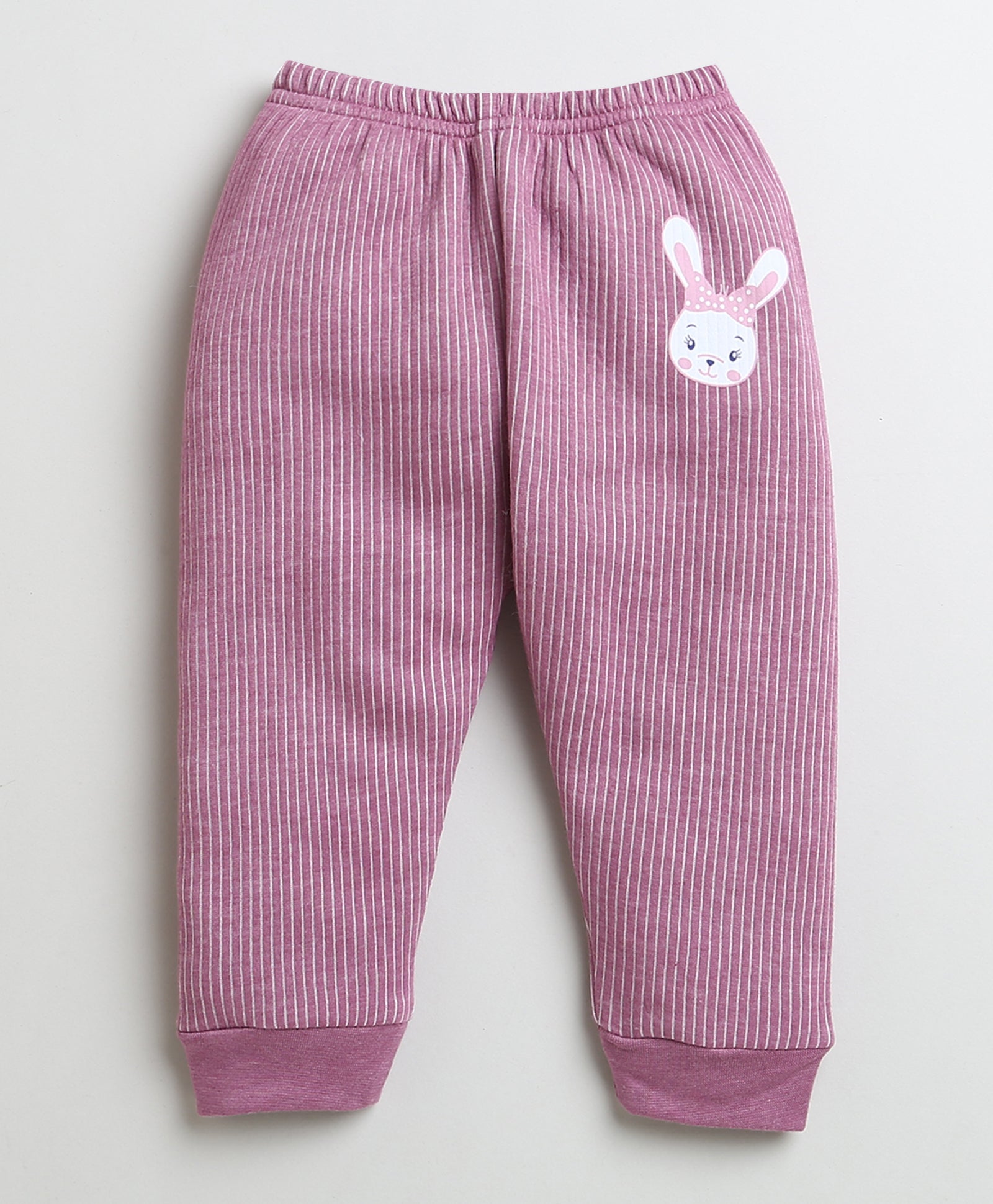 Girls Cotton Blend Solid Thermal T-Shirt & Jogger Set - Mauve