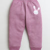 Girls Cotton Blend Solid Thermal T-Shirt & Jogger Set - Mauve