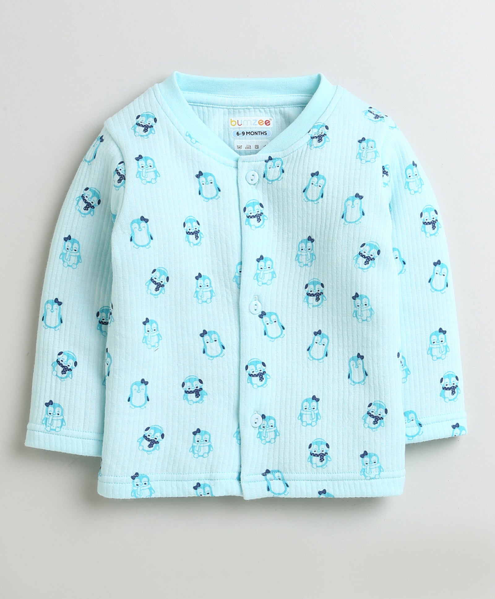 Girls Cotton Blend Penguin Thermal Jabla - Orange & Sky Blue