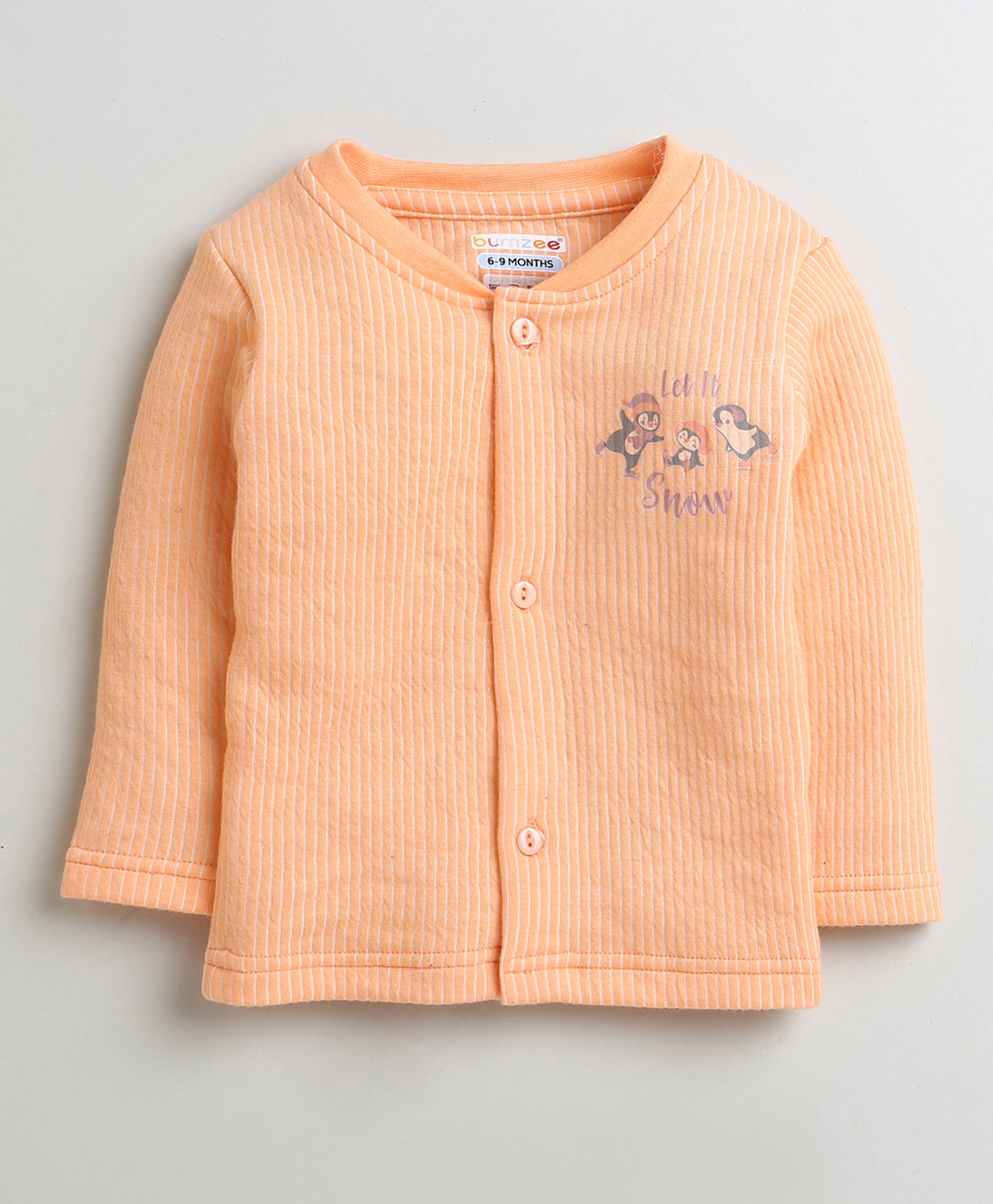 Girls Cotton Blend Penguin Thermal Jabla - Orange & Sky Blue