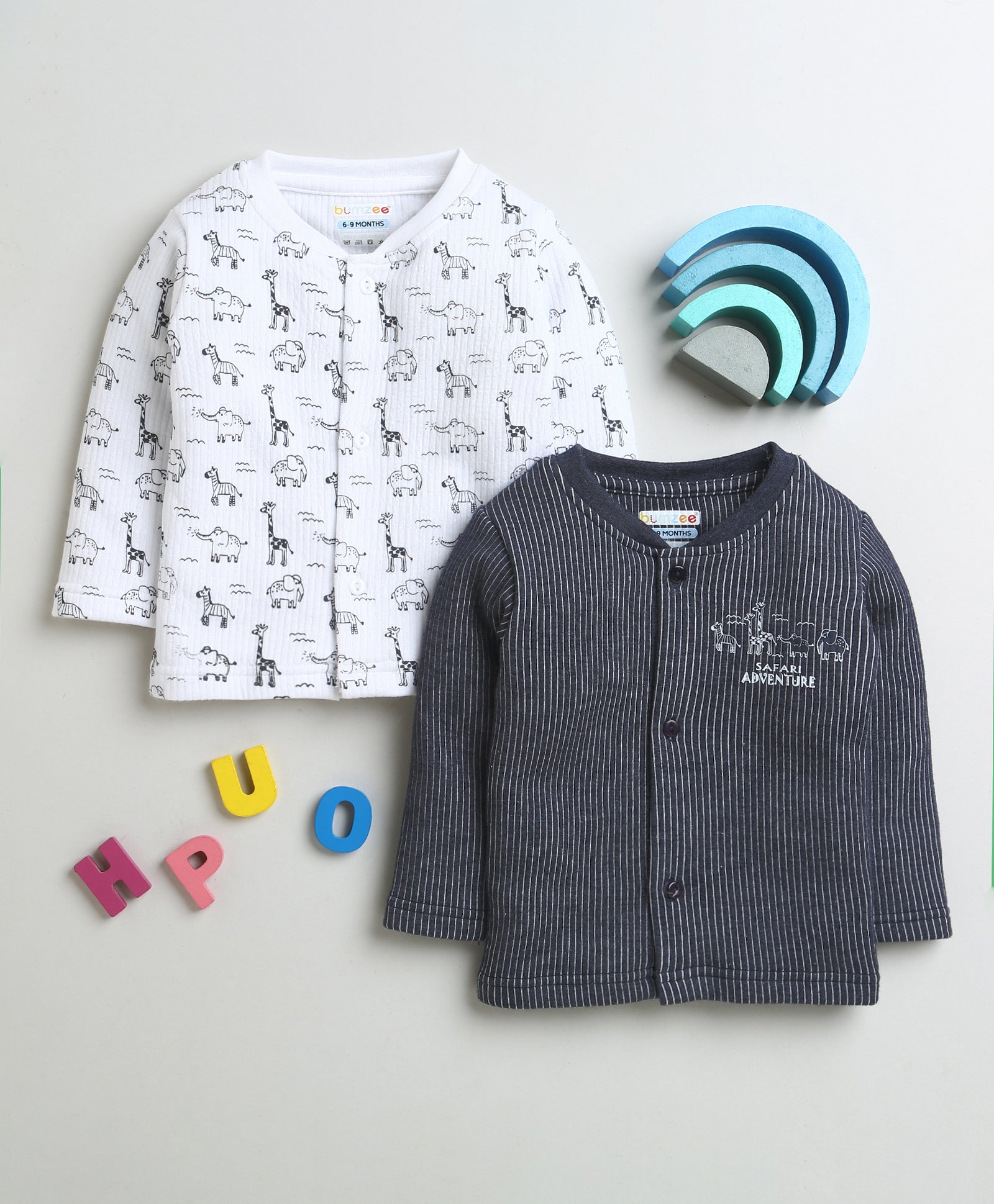 Boys Cotton Blend Jungle Theme Thermal Jabla - White & Charcoal Grey