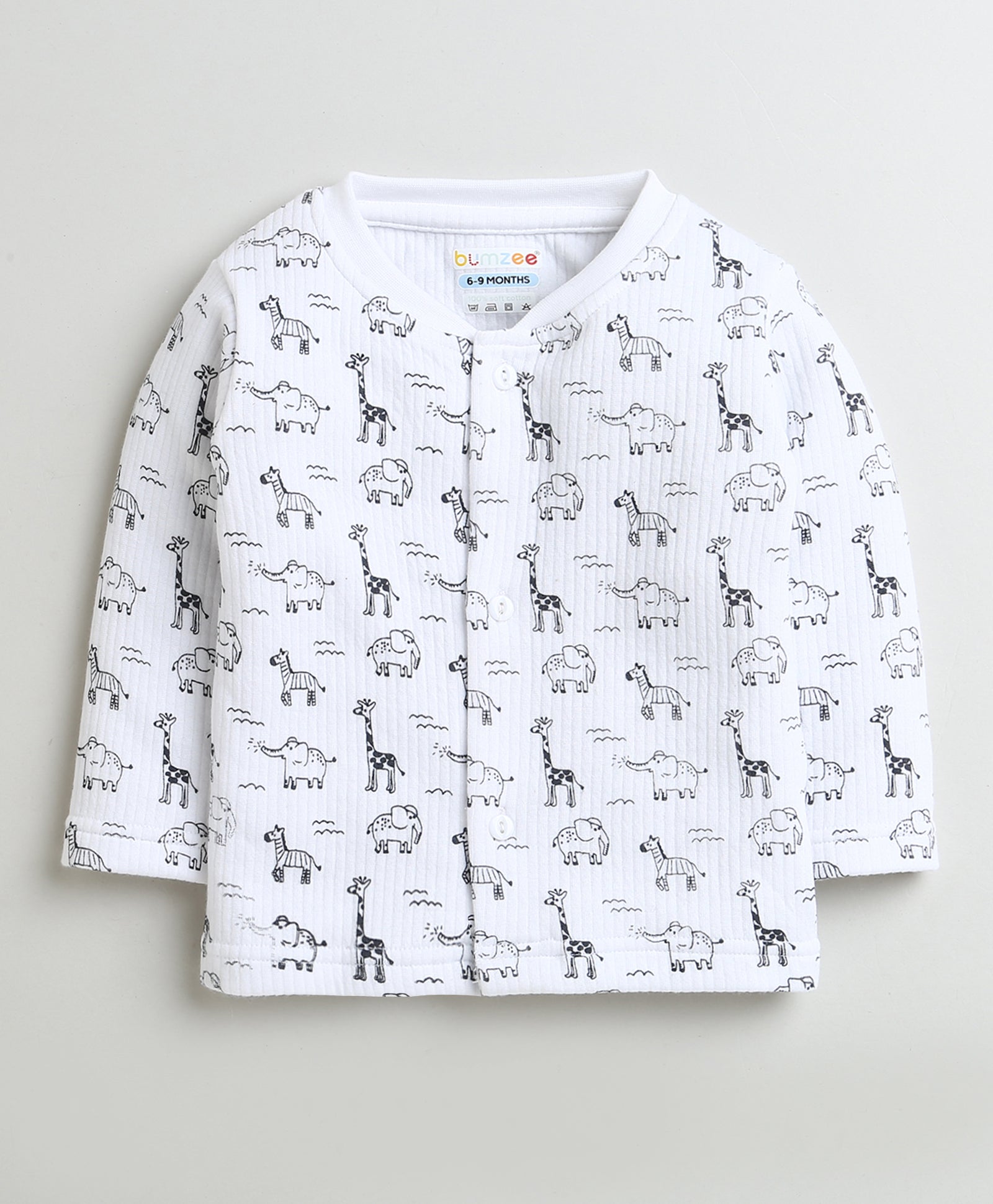 Boys Cotton Blend Jungle Theme Thermal Jabla - White & Charcoal Grey