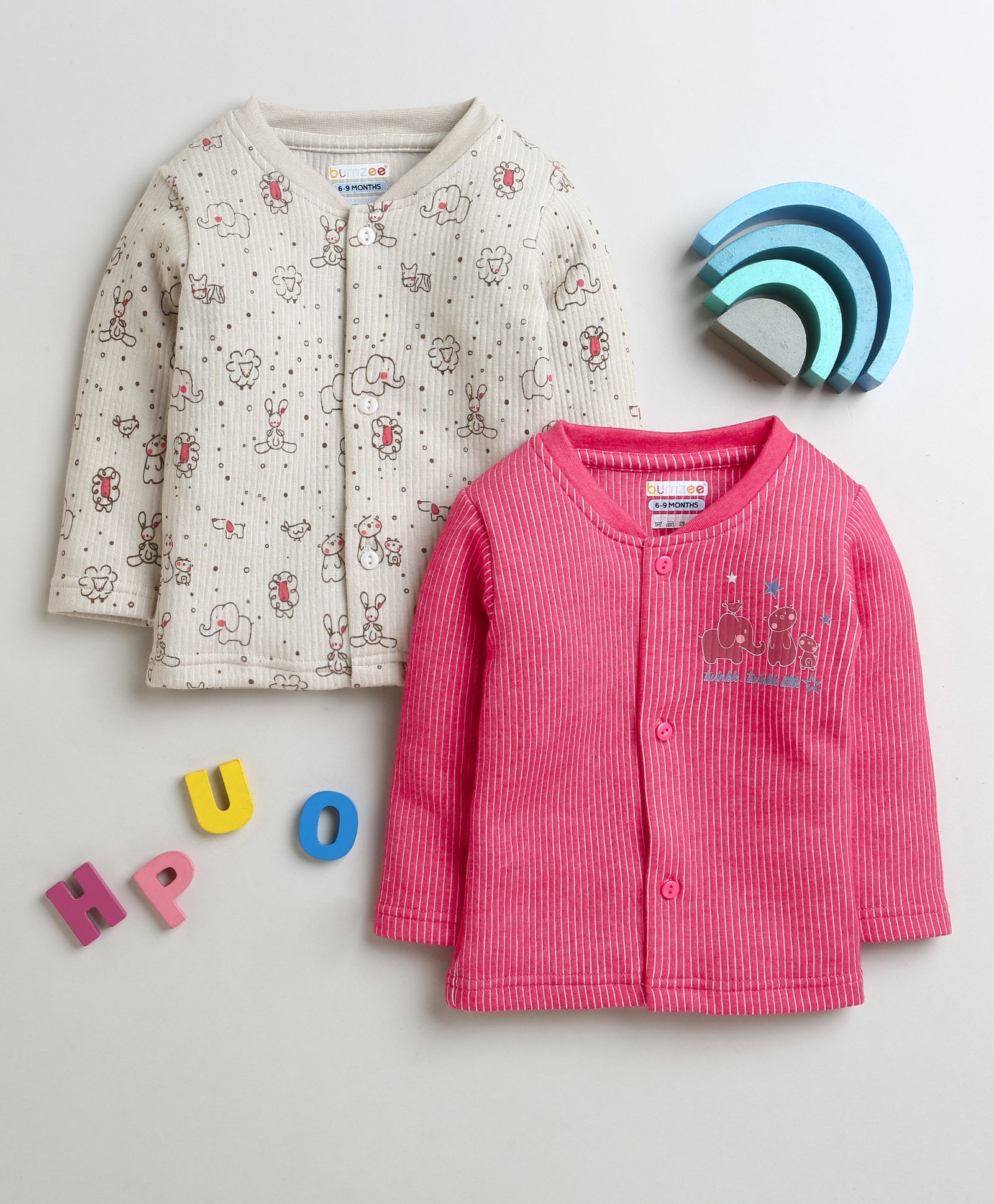 Girls Cotton Blend Elephant Thermal Jabla - Beige & Dark Pink