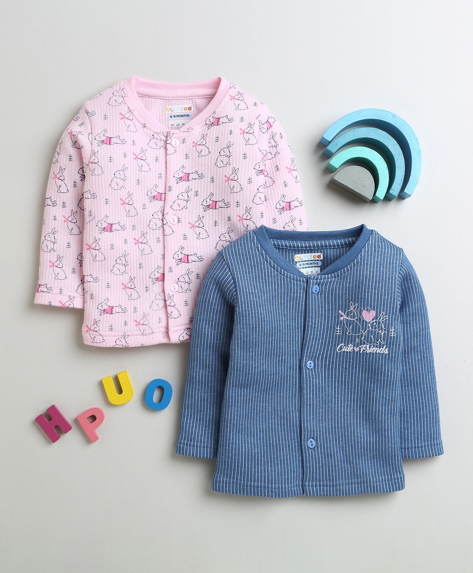 Boys Cotton Blend Bunny Thermal Jabla - Pink & Indigo Blue