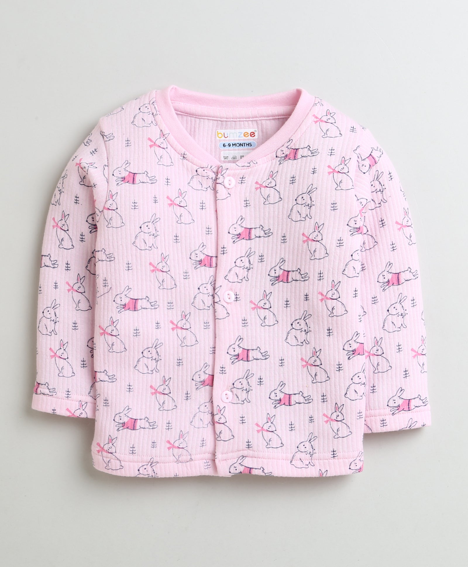 Boys Cotton Blend Bunny Thermal Jabla - Pink & Indigo Blue