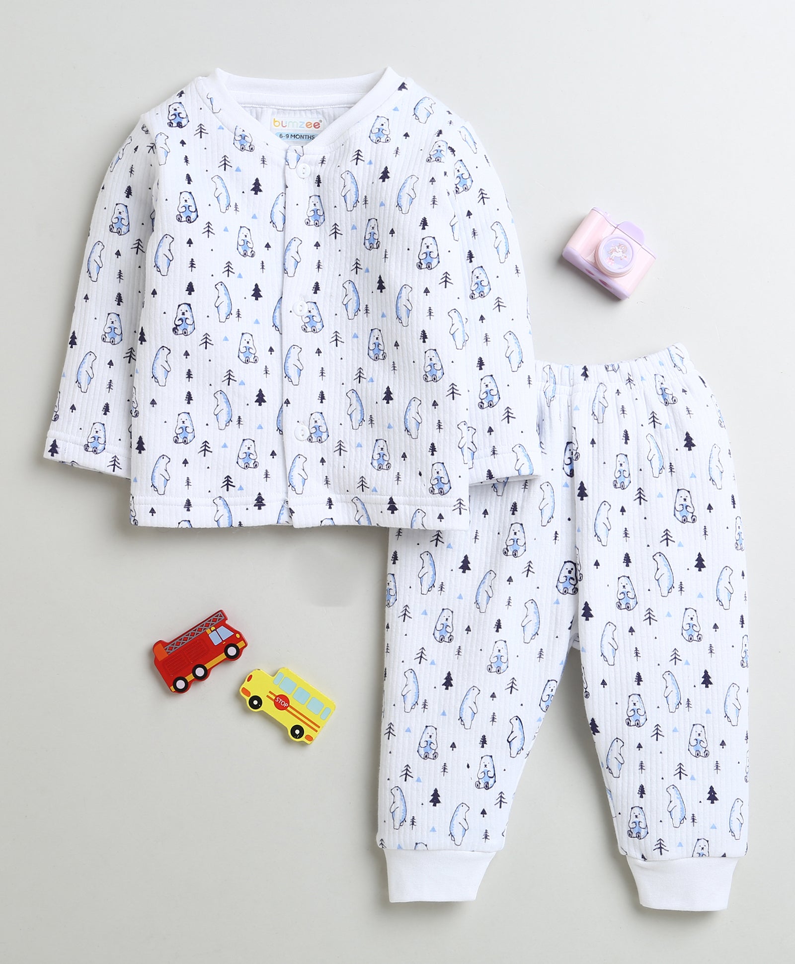 Boys Cotton Blend Bear Thermal Jabla & Jogger Set - White