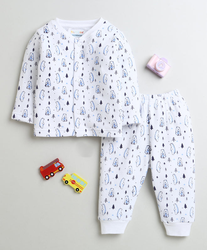 Boys Cotton Blend Bear Thermal Jabla & Jogger Set - White
