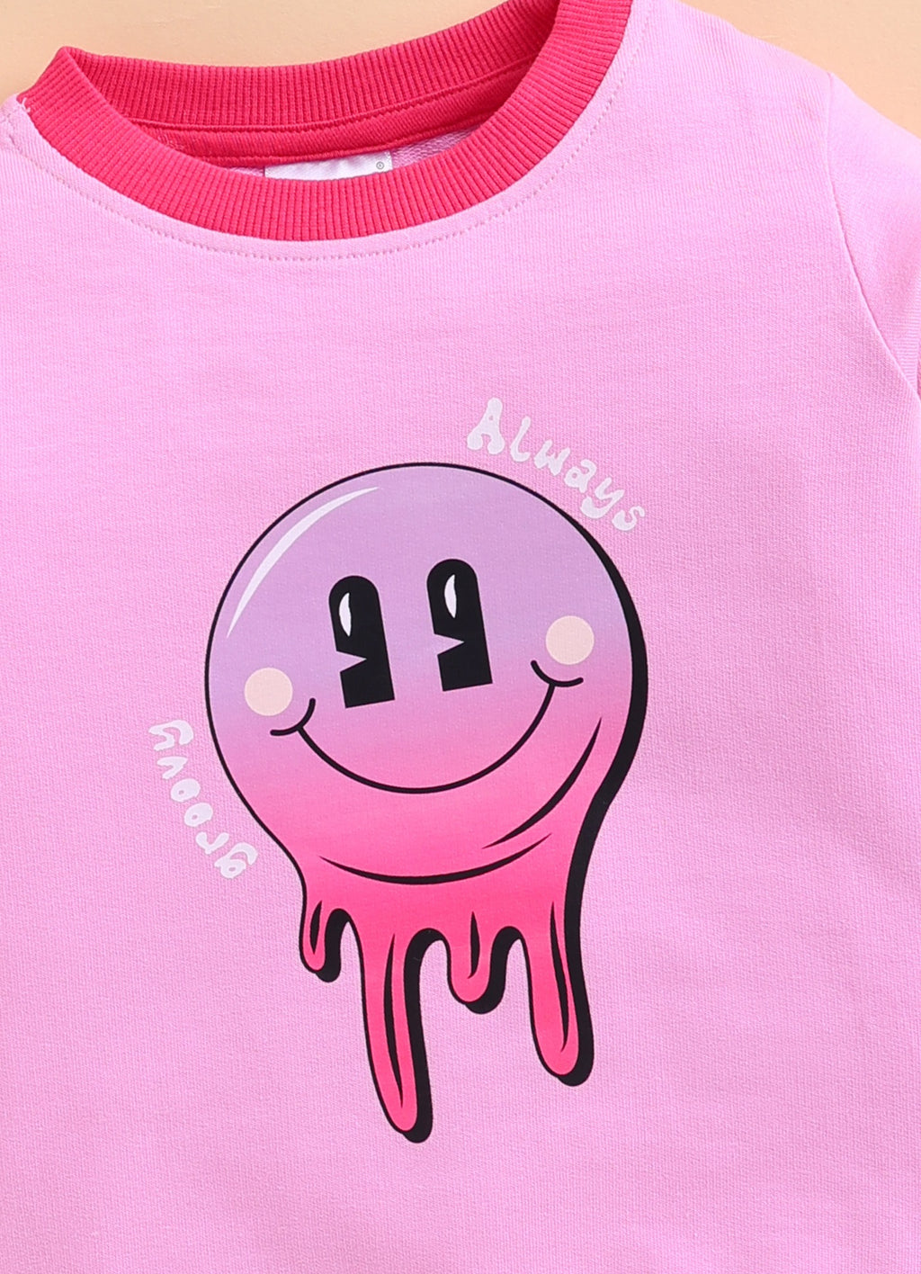 Bumzee Pink Graphic Print Sweatshirt, Full Sleeves, French Terry (Style Peb9668N)