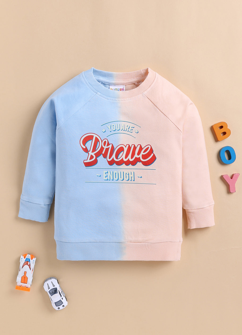 Bumzee Blue & Peach Ombre Sweatshirt, Raglan Sleeves, French Terry
