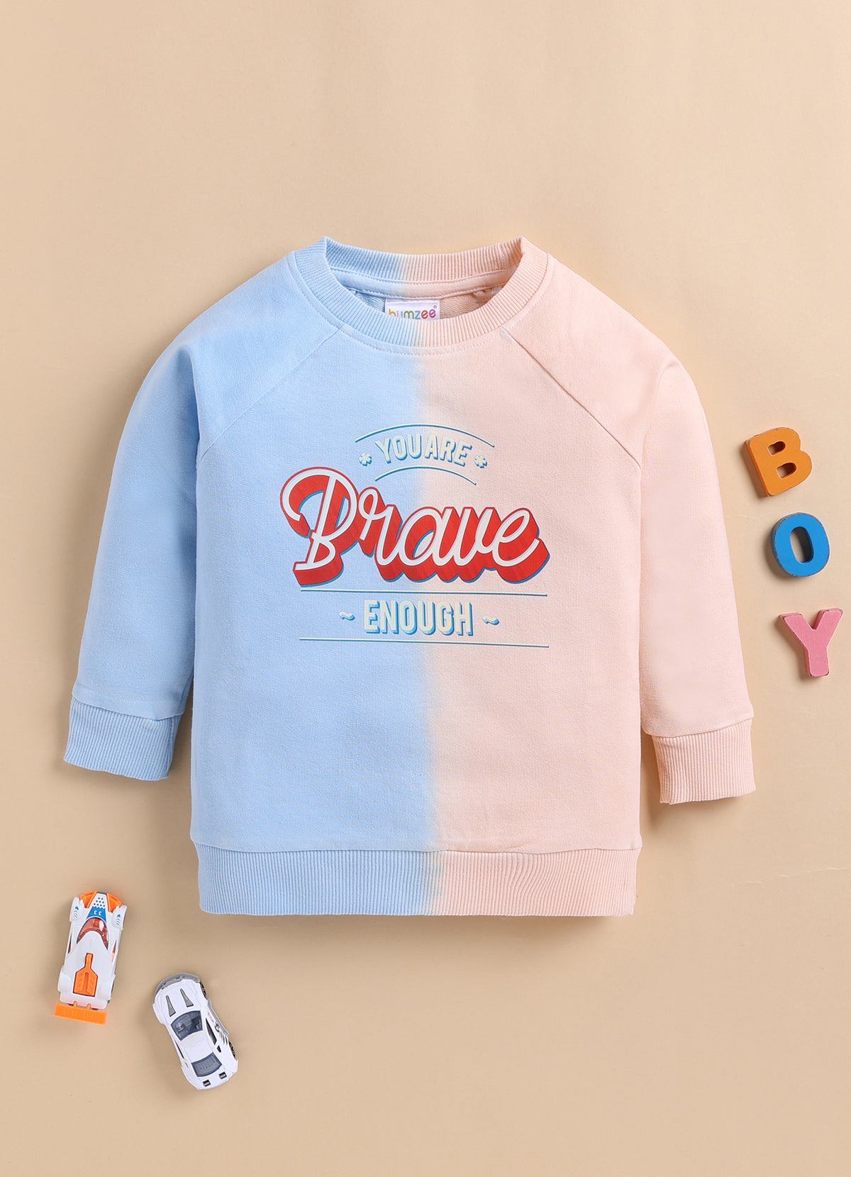 Bumzee Blue & Peach Ombre Sweatshirt, Raglan Sleeves, French Terry