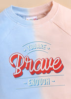 Bumzee Blue & Peach Ombre Sweatshirt, Raglan Sleeves, French Terry