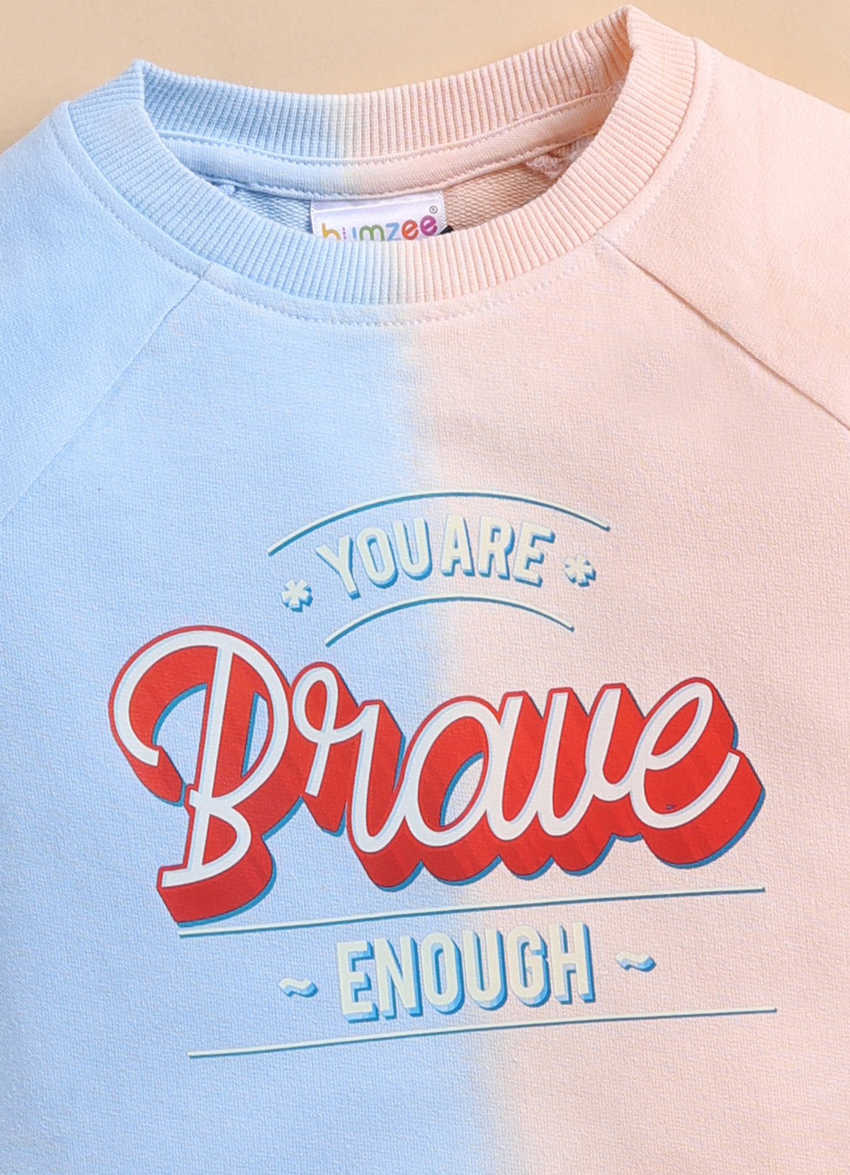 Bumzee Blue & Peach Ombre Sweatshirt, Raglan Sleeves, French Terry